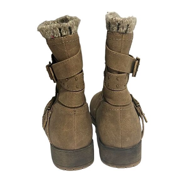 Woman's Tan Boots Size 7 Just Fabulous Arteece Faux Suede Studded Ankle Zip - Picture 4 of 13